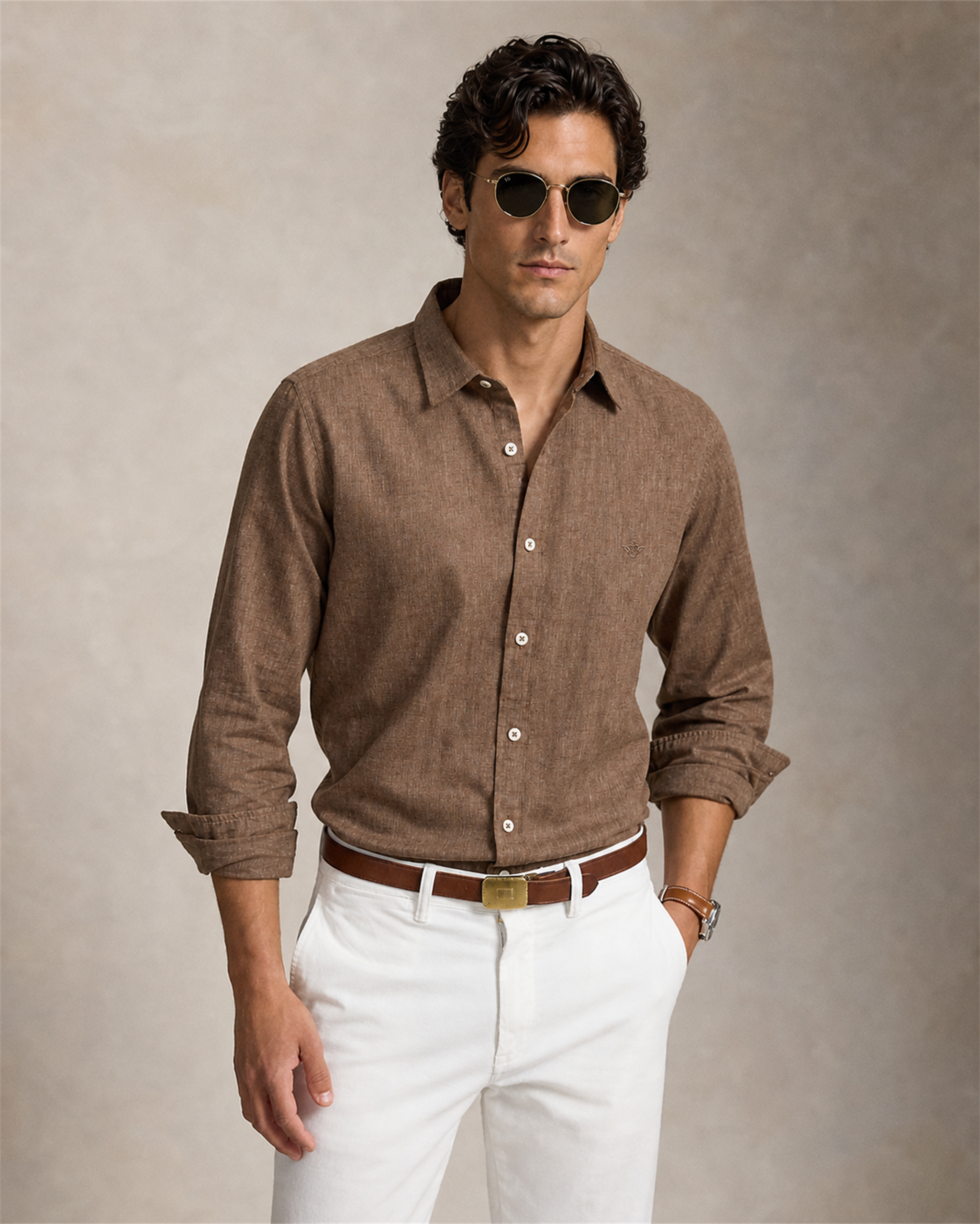 Dockers Slub Linen Shirt — Brown