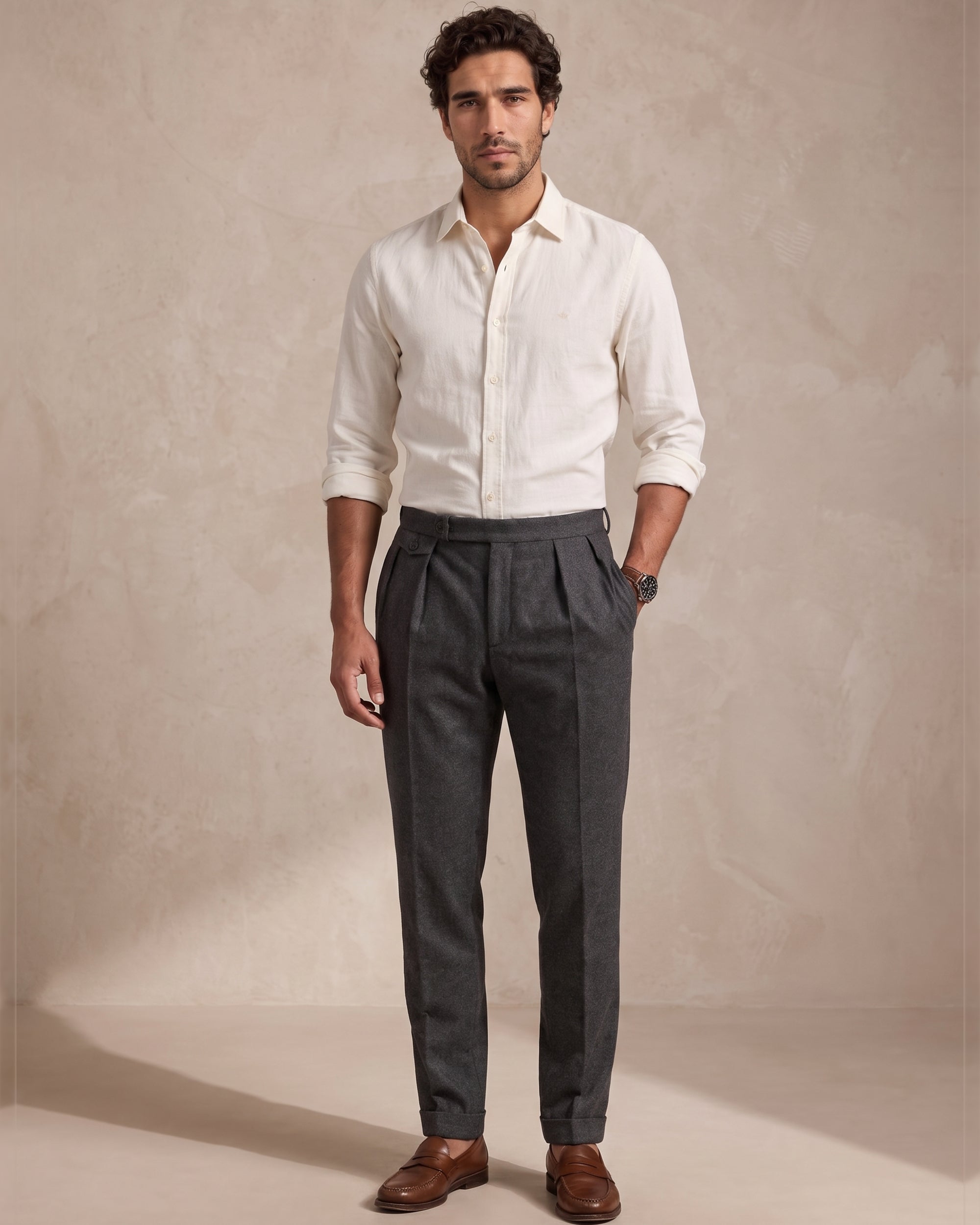 Dockers men's white slub linen-blend shirt full-length styling