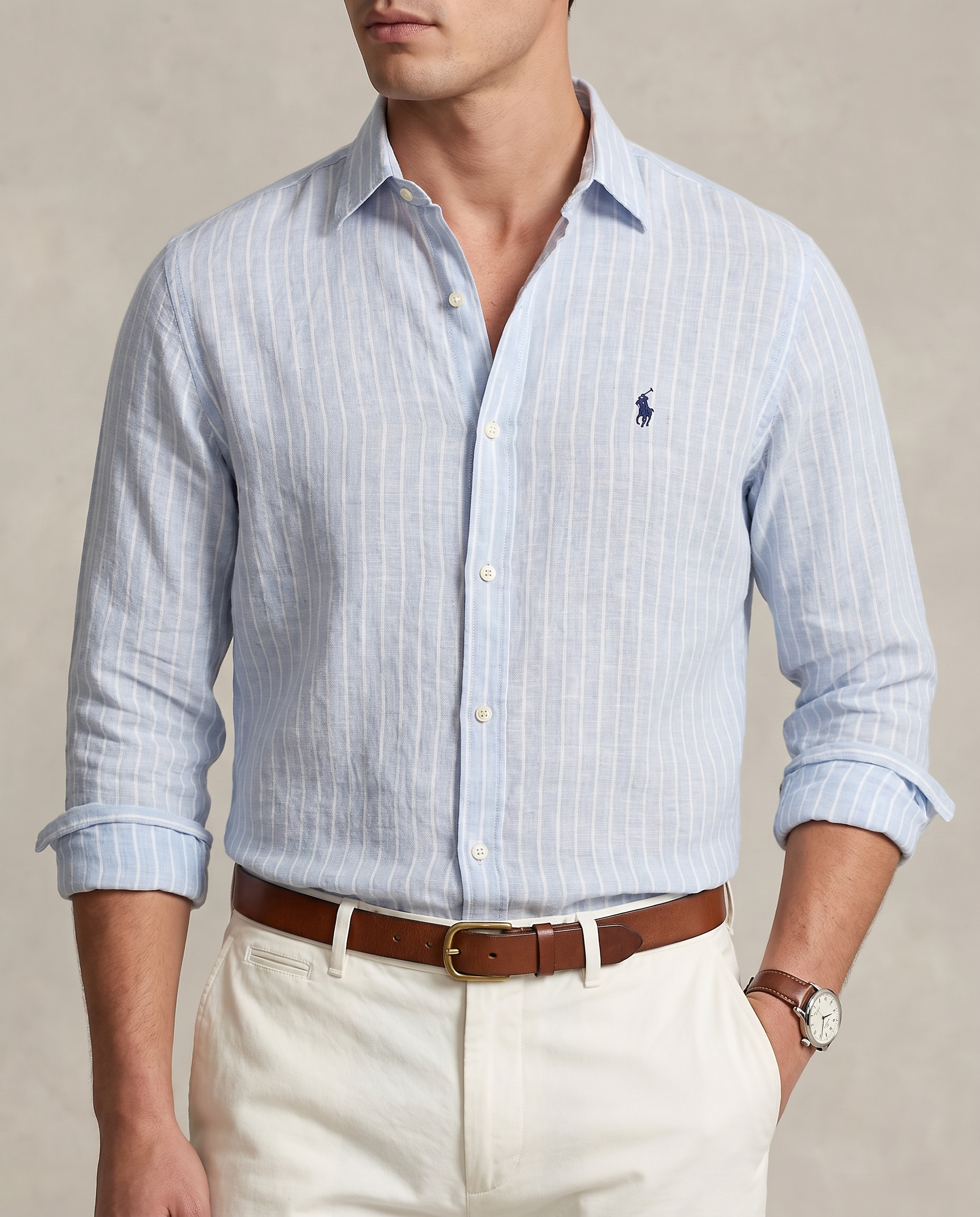 Polo Ralph Lauren Linen Shirt — Sky Blue Stripe