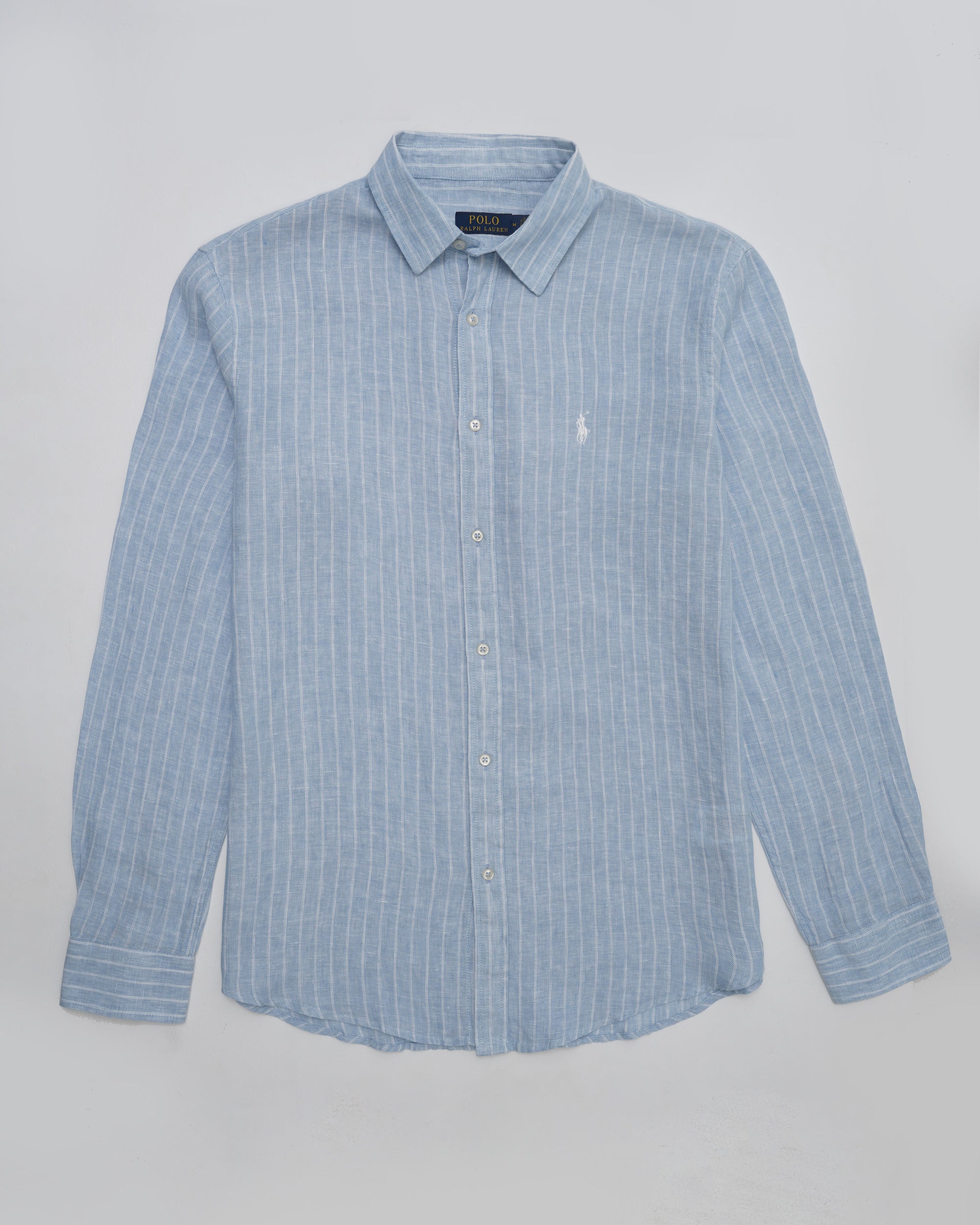 Polo Ralph Lauren Linen Shirt — Sky Blue Pinstripe