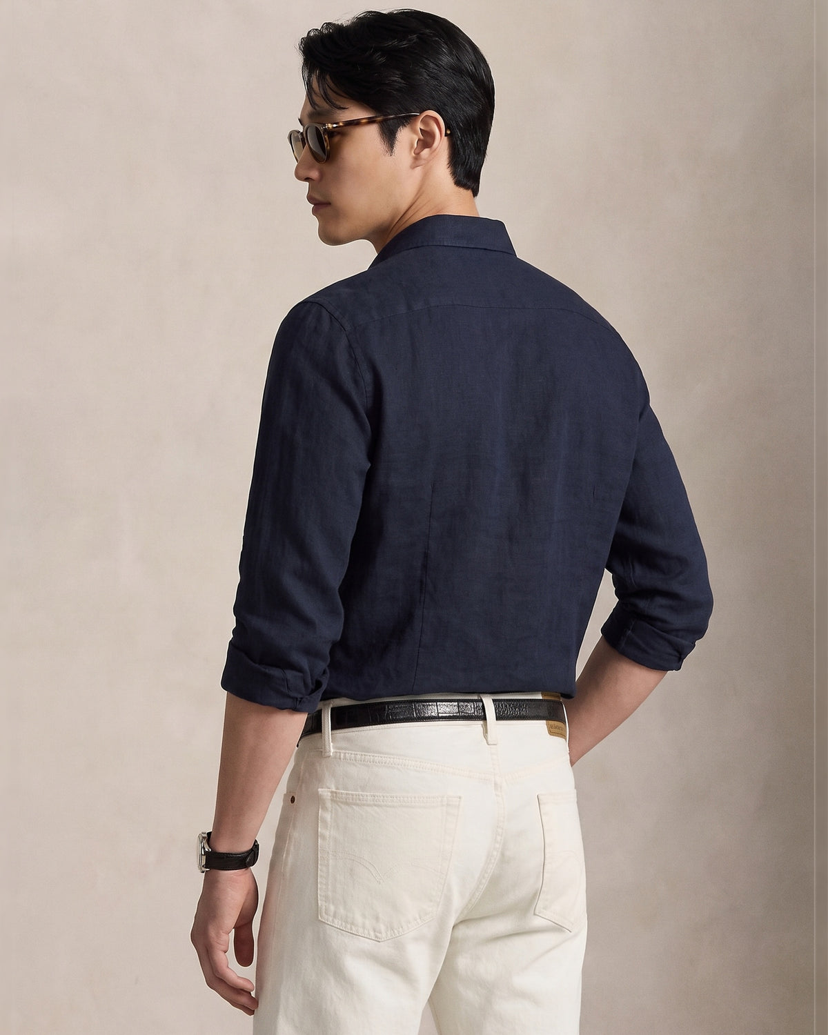 Armani Exchange men's navy textured shirt back view