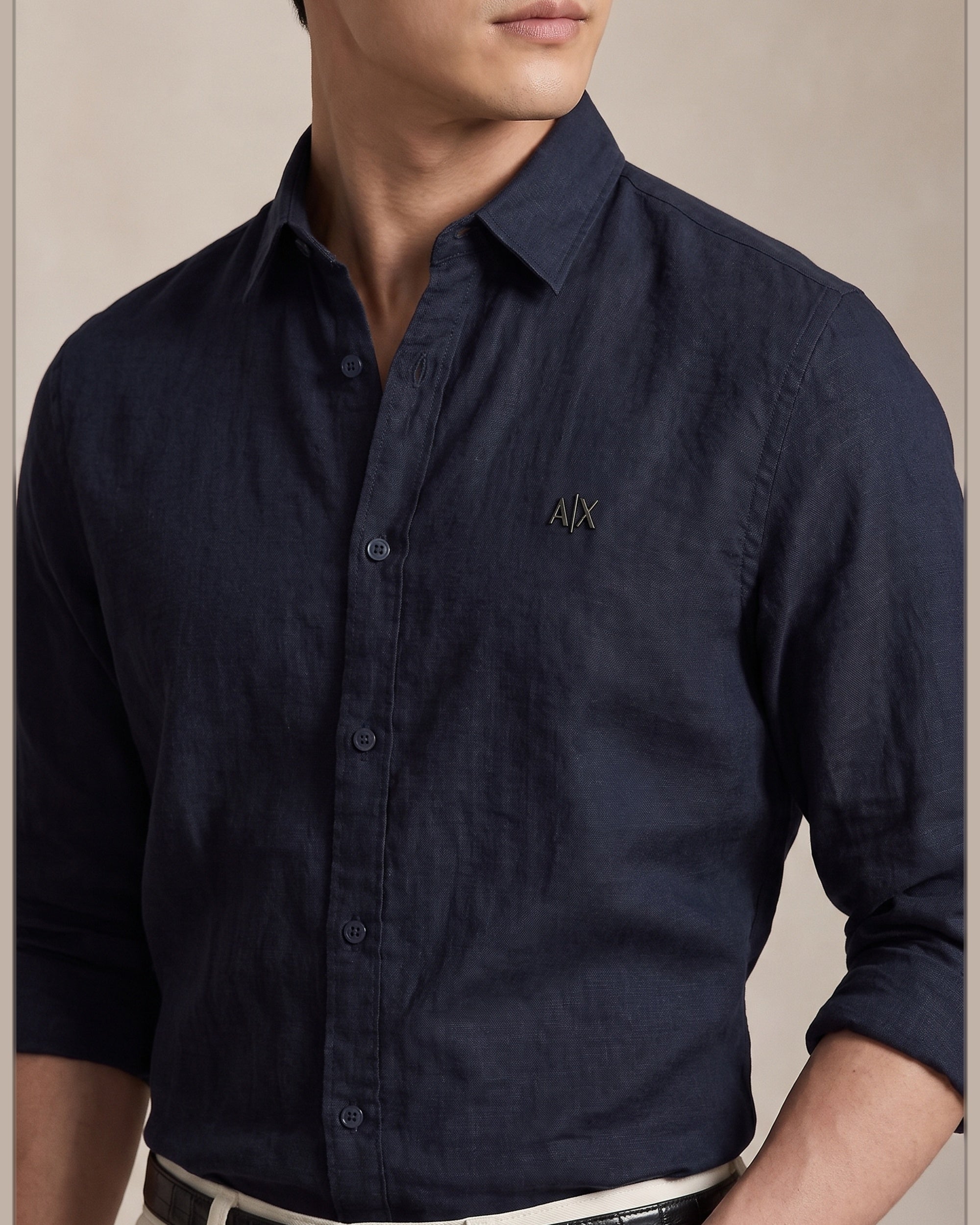 Armani Exchange navy shirt A|X chest logo detail