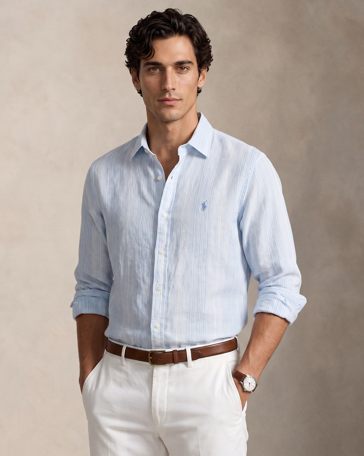 Polo Ralph Lauren Linen Shirt — Sky Blue Pinstripe