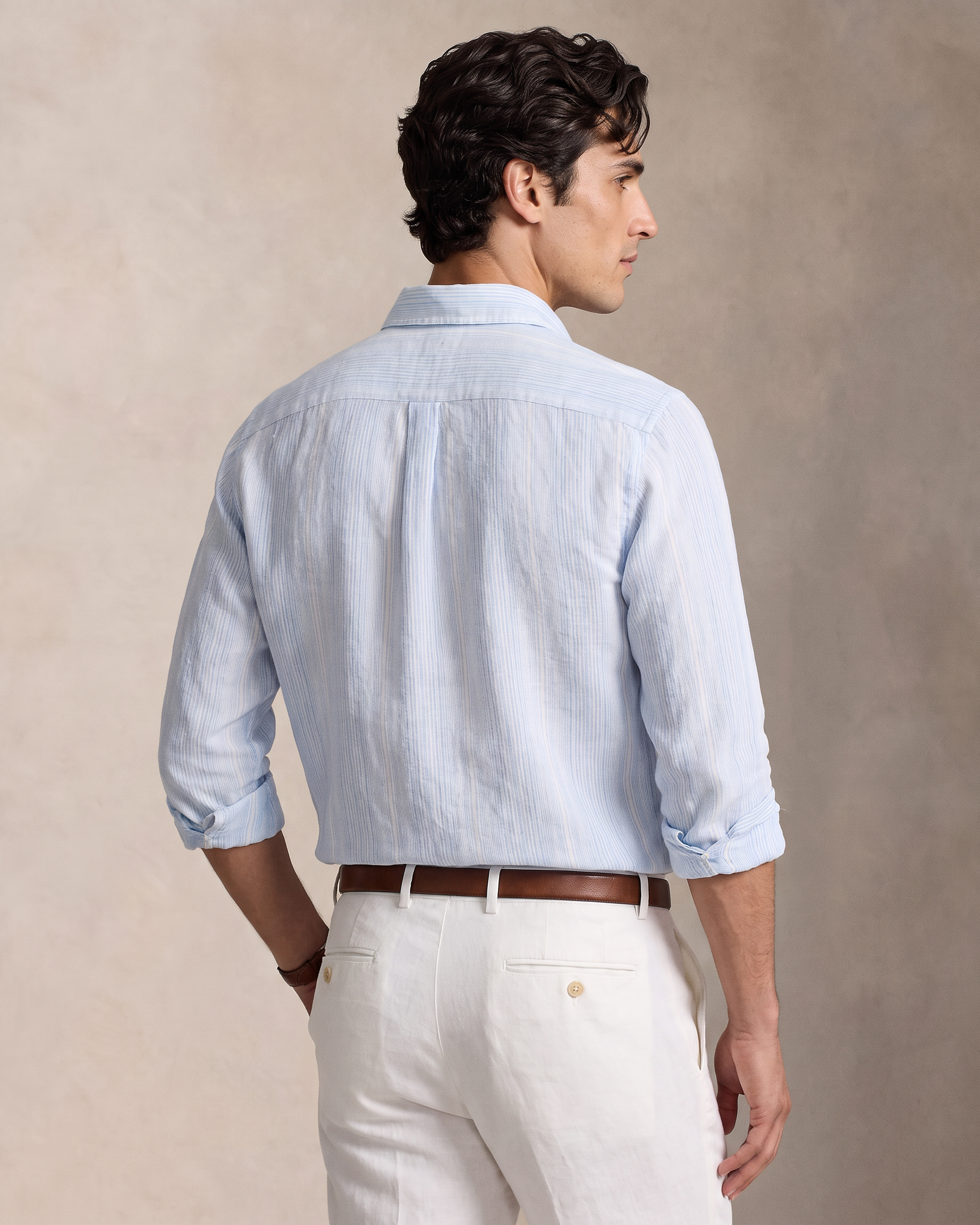 Polo Ralph Lauren Linen Shirt — Sky Blue Pinstripe